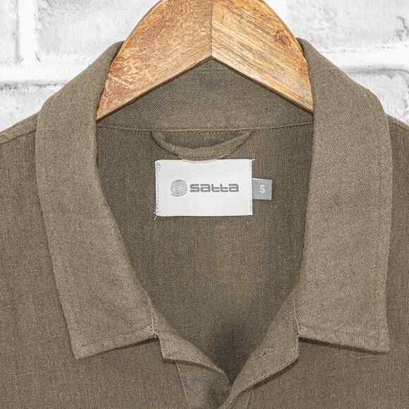 SATTA Men's Linen Cotton Polo Shirt in Olive Green / Brown Size Small - Picture 2 of 6